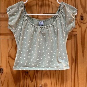 Zine Clothing Sage Green Floral Elastic Off-Shoulder Crop Top